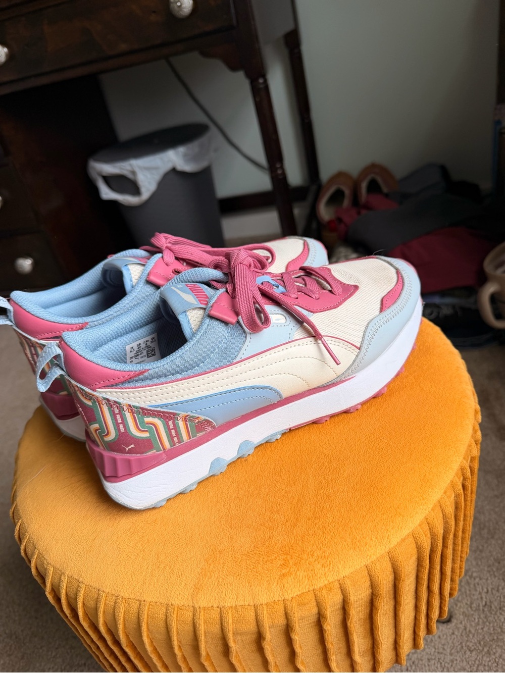 Puma Pink, Light Blue & Cream Platform Sneakers